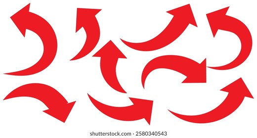 Curve arrow icon vector set. set of red long curve arrow for app and ui design. long up arrow icon vector. long arrow icon set. 1176