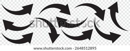 Curve arrow icon vector set. set of black long curve arrow for app and ui design. long up arrow icon vector. Black curve arrow set .