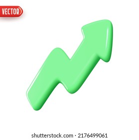 Curve arrow indicator pointing upward trend green color. Realistic 3d design In plastic cartoon style. Icon isolated on white background. vector illustration