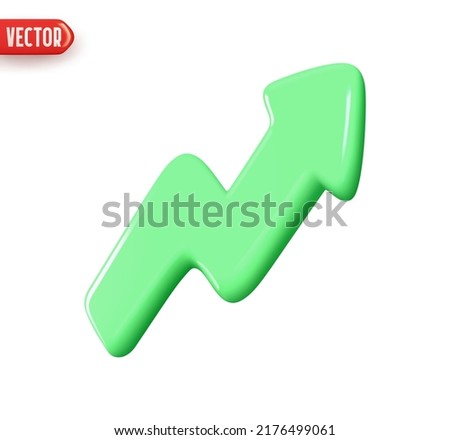 Curve arrow indicator pointing upward trend green color. Realistic 3d design In plastic cartoon style. Icon isolated on white background. vector illustration