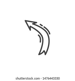 Curve arrow left line icon. linear style sign for mobile concept and web design. Arrow direction pointer outline vector icon. Symbol, logo illustration. Vector graphics