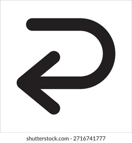 Seta curva apontando para o ícone esquerdo. Ícone Voltar ou Desfazer. Símbolo de ícone de ação retrógrada, retornar, atualizar. Design de interface de usuário vetorial.