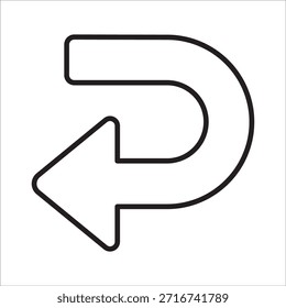 Curve arrow pointing to left icon. Backward or undo icon. Icon symbol of backward action, return, refresh. Vector user interface design.