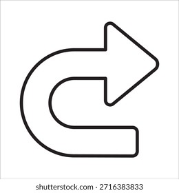 Seta curva apontando para o ícone direito. Ícone Avançar ou Refazer. Símbolo de ícone de ação de encaminhamento, retorno, atualização.