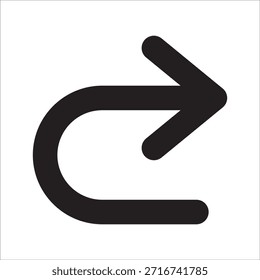Curve arrow pointing to right icon. Forward or redo icon. Icon symbol of forward action, return, refresh.