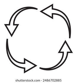 Curva flecha, reciclar, refrescar icono aislado sobre fondo blanco. Icono de flecha curva, Vector. Juego de cuatro flechas con trazo. Silueta de flecha negra redondeada. Icono de flecha para Sitio web, App, logotipo.