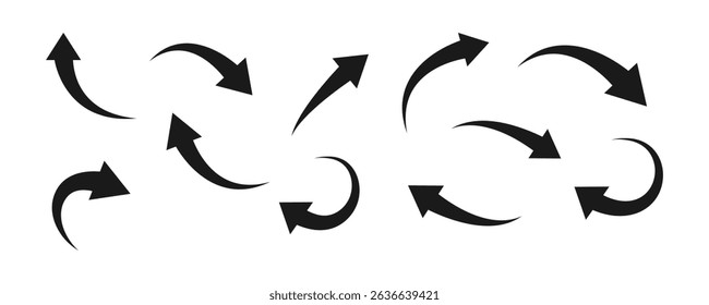 Curve arrow set. Black arrows icon, sign. Vector.