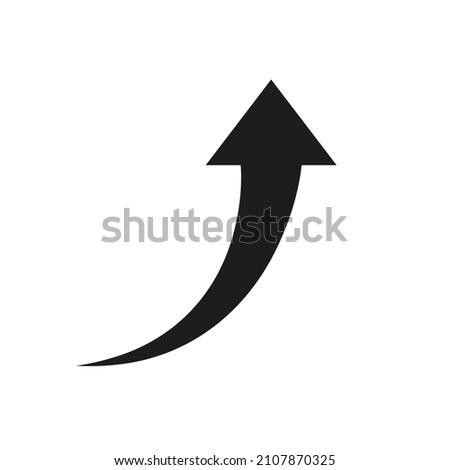 Curve arrow. Curve arrow upward. Pictogram icon for direction up. Black graphic logo isolated on white background. Flat symbol for next, forward and backward. Vector.