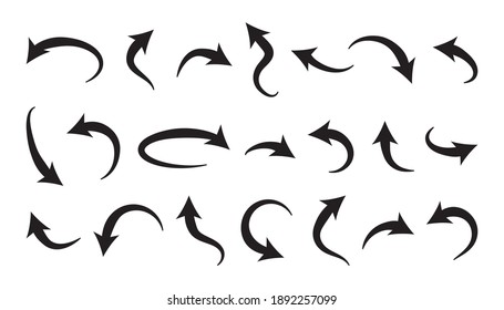 Curve arrow vector icons, set round arrow up and down, black collection. Simple illustration
