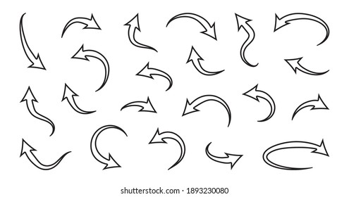 Curve arrow vector icons, set round arrow up and down, black line collection. Simple illustration