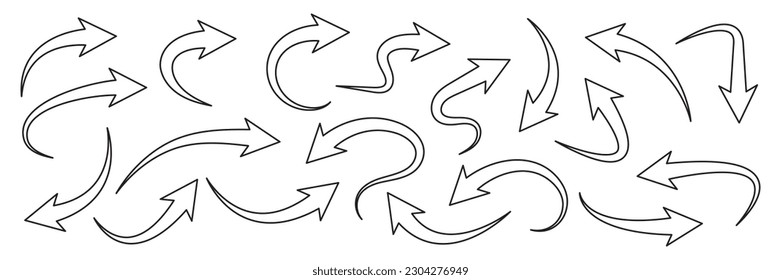 Iconos vectoriales de flecha de curva, ajuste flecha hacia arriba y flecha hacia abajo, símbolos de línea negra. Ilustración vectorial.