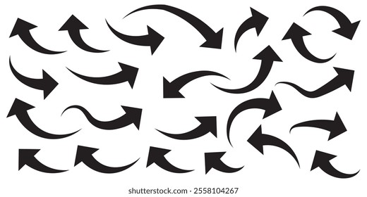 Curve arrow vector set. Black curve arrow set illustration.