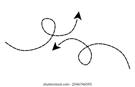 Curve arrow vector set rotating arrow, long arrow, broken line, hand drawn arrow icon vector.