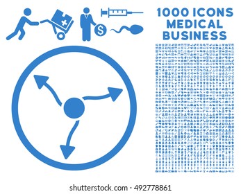 Curve Arrows icon with 1000 medical commerce cobalt vector pictograms. Design style is flat symbols, white background.