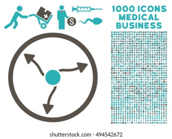 Curve Arrows icon with 1000 medical commerce grey and cyan vector pictographs. Clipart style is flat bicolor symbols, white background.