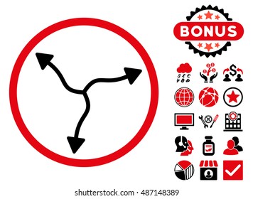 Curve Arrows icon with bonus design elements. Vector illustration style is flat iconic bicolor symbols, intensive red and black colors, white background.