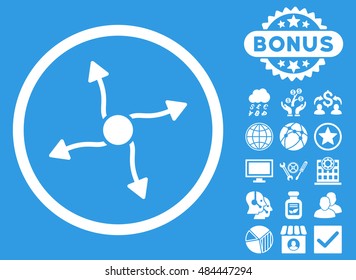 Curve Arrows icon with bonus elements. Vector illustration style is flat iconic symbols, white color, blue background.