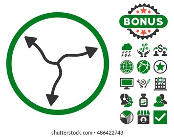 Curve Arrows icon with bonus elements. Vector illustration style is flat iconic bicolor symbols, green and gray colors, white background.
