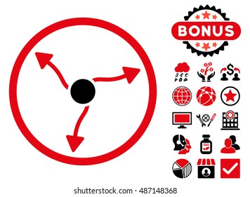 Curve Arrows icon with bonus elements. Vector illustration style is flat iconic bicolor symbols, intensive red and black colors, white background.
