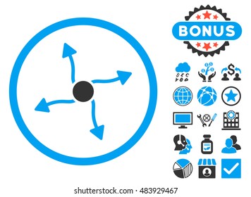 Curve Arrows icon with bonus images. Vector illustration style is flat iconic bicolor symbols, blue and gray colors, white background.