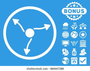 Curve Arrows icon with bonus pictogram. Vector illustration style is flat iconic symbols, white color, blue background.