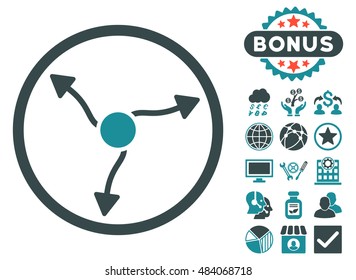 Curve Arrows icon with bonus symbols. Vector illustration style is flat iconic bicolor symbols, soft blue colors, white background.