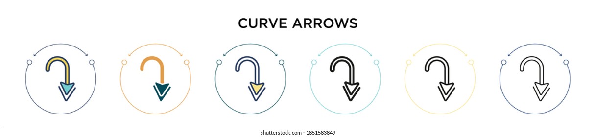 Curve arrows icon in filled, thin line, outline and stroke style. Vector illustration of two colored and black curve arrows vector icons designs can be used for mobile, ui, web