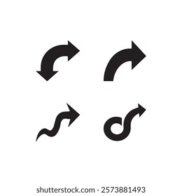 Curve Arrows icon vector design elements. Black curve sign. Vector symbol illustration. Black arrows symbol set. Curved arrows isolated—flat-style icons on a white background.