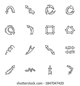 Curve arrows line icons set, outline vector symbol collection, linear style pictogram pack. Signs logo illustration. Set includes icons as direction arrow point up, down, left, right, transfer, update