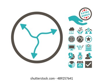 Curve Arrows pictograph with bonus pictograph collection. Vector illustration style is flat iconic bicolor symbols, grey and cyan colors, white background.