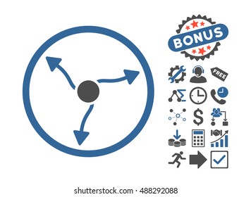 Curve Arrows pictograph with bonus design elements. Vector illustration style is flat iconic bicolor symbols, cobalt and gray colors, white background.