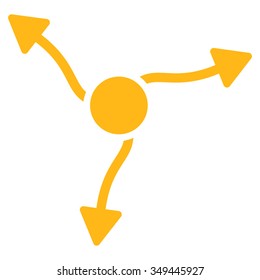 Curve Arrows vector icon. Style is flat symbol, yellow color, rounded angles, white background.
