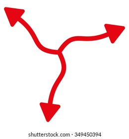 Curve Arrows vector icon. Style is flat symbol, red color, rounded angles, white background.