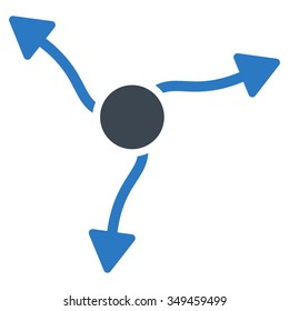 Curve Arrows vector icon. Style is bicolor flat symbol, smooth blue colors, rounded angles, white background.