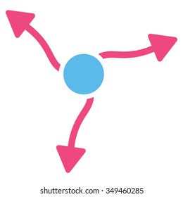 Curve Arrows vector icon. Style is bicolor flat symbol, pink and blue colors, rounded angles, white background.