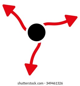 Curve Arrows vector icon. Style is bicolor flat symbol, intensive red and black colors, rounded angles, white background.