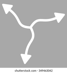 Curve Arrows vector icon. Style is flat symbol, white color, rounded angles, silver background.