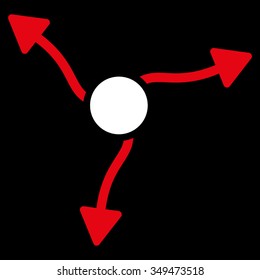 Curve Arrows vector icon. Style is bicolor flat symbol, red and white colors, rounded angles, black background.