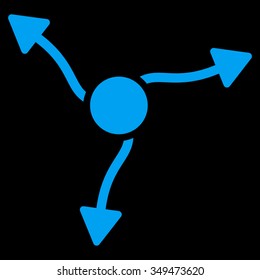 Curve Arrows vector icon. Style is flat symbol, blue color, rounded angles, black background.