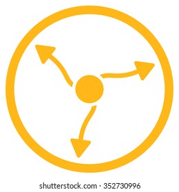 Curve Arrows vector icon. Style is flat circled symbol, yellow color, rounded angles, white background.