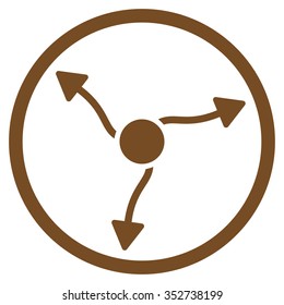 Curve Arrows vector icon. Style is flat circled symbol, brown color, rounded angles, white background.