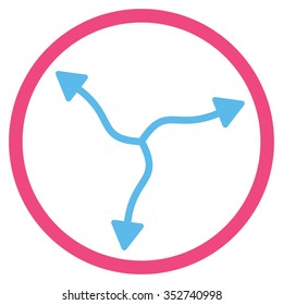 Curve Arrows vector icon. Style is bicolor flat circled symbol, pink and blue colors, rounded angles, white background.