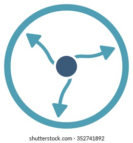 Curve Arrows vector icon. Style is bicolor flat circled symbol, cyan and blue colors, rounded angles, white background.