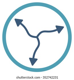 Curve Arrows vector icon. Style is bicolor flat circled symbol, cyan and blue colors, rounded angles, white background.