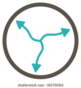 Curve Arrows vector icon. Style is bicolor flat circled symbol, grey and cyan colors, rounded angles, white background.