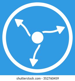 Curve Arrows vector icon. Style is flat circled symbol, white color, rounded angles, blue background.
