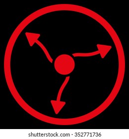 Curve Arrows vector icon. Style is flat circled symbol, red color, rounded angles, black background.
