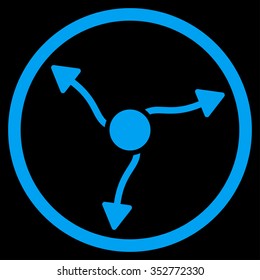 Curve Arrows vector icon. Style is flat circled symbol, blue color, rounded angles, black background.