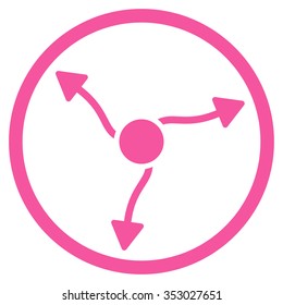 Curve Arrows vector icon. Style is flat circled symbol, pink color, rounded angles, white background.