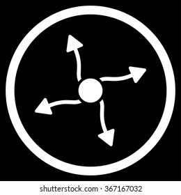 Curve Arrows vector icon. Style is flat circled symbol, white color, rounded angles, black background.